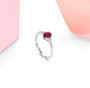 close up of ruby and diamond 18k white gold ring