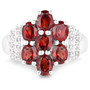 front view of garnet red gemstone ring in rhodium over sterling silver