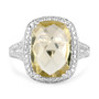 front view of quartz lemon gemstone ring in rhodium over sterling silver