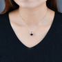 sugar loaf cut hessonite garnet and white zircon necklace in rhodium over sterling silver