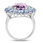 side view of amethyst sky blue topaz and tanzanite ring in rhodium over sterling silver
