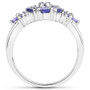 side view of tanzanite and white topaz ring in rhodium over sterling silver