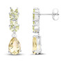 side view of lemon quartz and peridot earrings in rhodium over sterling silver