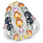 multi color sapphire ring in rhodium over sterling silver