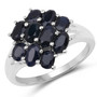 black sapphire cluster ring in rhodium over sterling silver