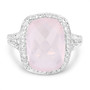 front view of quartz rose gemstone ring in rhodium over sterling silver