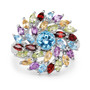 front view of swiss blue topaz multi gemstone ring in rhodium over sterling silver