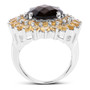 side view of quartz smoky gemstone ring in rhodium over sterling silver