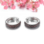 black garnet round cluster hoops in rhodium over sterling silver