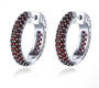 black garnet round cluster hoops in rhodium over sterling silver