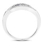 side view of blue sapphire and white diamond ring in 14k white gold