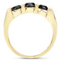 side view of black diamond three stone ring in 18k yellow gold vermeil over sterling silver