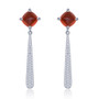 sugar loaf cut hessonite garnet and white zircon dangle earrings in rhodium over sterling silver