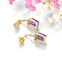 amethyst and emerald cut diamond halo drop earrings in 14k yellow gold