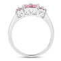 side view of pink sapphire cluster ring in rhodium over sterling silver