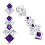 side view of amethyst and blue topaz earrings in rhodium over sterling silver