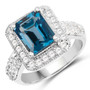 london blue topaz and white topaz emerald cut halo ring in rhodium over sterling silver