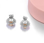 back view of citrine and white zircon halo stud earrings in rhodium over 925 sterling silver