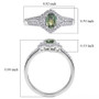 green sapphire and white zircon halo split shank ring in rhodium over sterling silver shown for size comparison