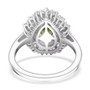 green sapphire and moissanite pear double halo ring in rhodium over sterling silver