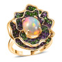 ethiopian opal and multi gem flower ring in 18k vermeil and black rhodium over sterling silver front