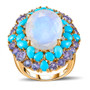 rainbow moonstone and multi gem halo cocktail ring in 18k vermeil yellow gold over sterling silver front