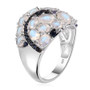 side view of rainbow moonstone and multi gem shooting star cluster ring in rhodium over sterling silver