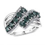 front view of montana sapphire and white zircon bypass crossover ring in rhodium over sterling silver