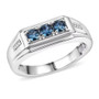 montana sapphire and white zircon three stone mens ring in rhodium over sterling silver front
