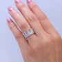 lab grown diamond cluster crown ring in rhodium over sterling silver on hand model