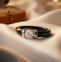 lab diamond solitaire in black jade with rhodium over sterling silver shown in a lifestyle photo