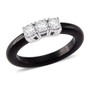 front view of lab diamond in black jade trilogy ring with rhodium over sterling silver
