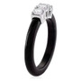 side view of lab diamond in black jade trilogy ring with rhodium over sterling silver