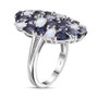 side view of iolite and rainbow moonstone cluster ring in rhodium over sterling silver