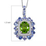 peridot tanzanite and zircon double halo pendant necklace in rhodium over sterling silver shown for size comparison