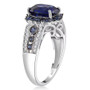kyanite blue sapphire and white zircon halo ring in two tone rhodium over sterling silver  side profile