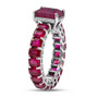 side view of ruby (ff) and white zircon eternity ring in rhodium over sterling silver