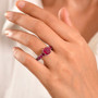 fissure filled ruby white zircon eternity ring in rhodium over sterling silver on hand model