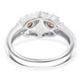 red zircon and moissanite three stone halo ring in rhodium over sterling silver undergallery
