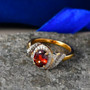 red zircon champagne and white diamond halo ring in 18k vermeil yellow gold over sterling silver live studio