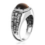 tigers eye round solitaire mens ring in rhodium over sterling silver side profile