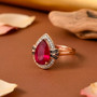 fissure filled ruby champagne and white zircon pear halo ring in 18k vermeil rose gold over sterling silver live studio