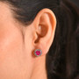 fissure filled ruby and champagne zircon hear shaped halo stud earrings in 18k vermeil rose gold over sterling silver on ear model