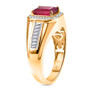 fissure filled ruby and moissanite emerald cut halo mens ring 18k vermeil yellow gold over sterling silver side profile