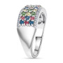 multi color lab grown diamond cluster band ring in rhodium over sterling silver side profile