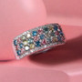 multi color lab grown diamond cluster band ring in rhodium over sterling silver live studio
