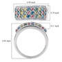 multi color lab grown diamond cluster band ring in rhodium over sterling silver scale measurements