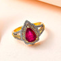 fissure filled ruby yellow sapphire and white zircon pear shaped double halo ring in 18k vermeil yellow gold over sterling silver live studio