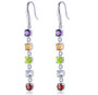 multi gemstone fishook dangle earrings in rhodium over sterling silver