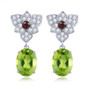front view of peridot garnet and white zircon dangle earrings in rhodium over sterling silver